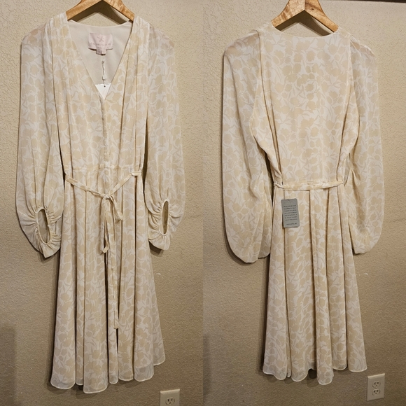 NWT Gal Meets Glam Esther Long Sleeve Midi Dress Cream Combo Print Size 12 - Picture 9 of 9